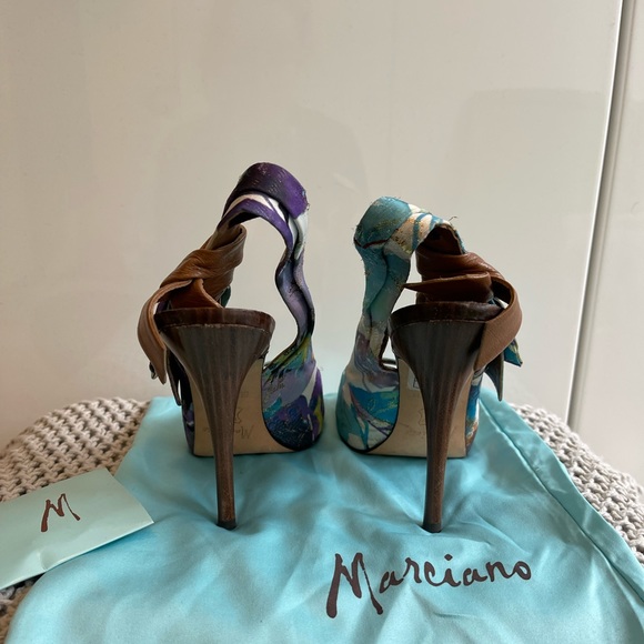 MARCIANO - Gorgeous Floral Colourful Sling Back Heels - Open Toe - Picture 8 of 13